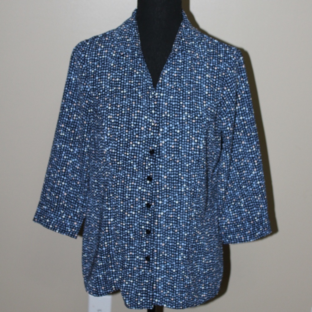 Laura Scott Petite Pock-a-Dot 3/4 Sleeve Blouse